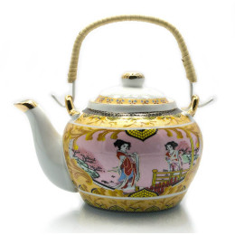 Чайник фарфор с бамбуковой ручкой (750мл.)(TPR112-4) "Золотой"