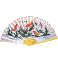 Веер настенный "9 рыб на голубом фоне" шелк (90см в развороте 156х90 см)