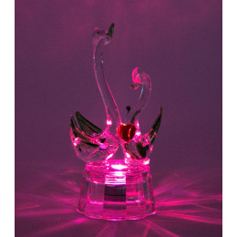 Illuminated crystal heart swans (10x5x4 cm)