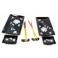 Сервиз для суши "Черный с цветами" (2 персоны)(28х28,3х3 см)