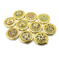 Cosmetic mirror with gold stones (d-7 cm) (in box + cover)