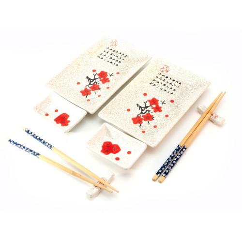 Сервиз для суши "Белый с цветами сакуры" (2 персоны)(28х28,3х3,5 см)
