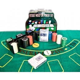 Покерный набор (2 колоды карт,200 фишек,сукно)(25,5х20,5х10 см)(вес фишки 4 гр. d-39 мм)