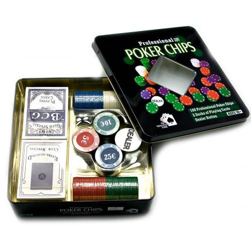 Покерный набор (2 колоды карт,100 фишек)(19,5х20,5х5 см)(вес фишки 4 гр. d-39 мм)