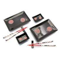 Sushi set "Black with hieroglyphs" (2 persons) (28x28.3x3 cm)