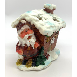 Santa Claus with a house (with backlight) (9.5x10x7cm)
