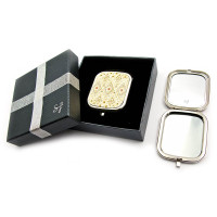 Rectangular cosmetic mirror with stones (7x6x1.3 cm) (in a box + case)