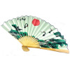 Веер бамбук с шелком "Журавли на бирюзовом фоне"