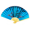 Bamboo fan with silk "Sakura and bamboo on a blue background"
