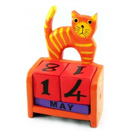 Календарь настольный "Кот" дерево оранжевый (14,5х10х5,5 см)