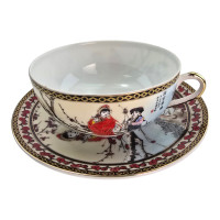 Porcelain cup and saucer (210 ml) (SBS102) "Girls with sakura" (h-4.5 cm, d-9.5 cm)