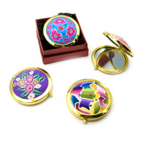 Cosmetic mirror with a pattern gold (d-7 cm) (in a box + case)