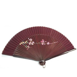 Веер бамбук+ шелк с рисунком (21,5 см)