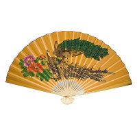 Wall fan "Flowers with peacocks on a yellow background" (90cm)