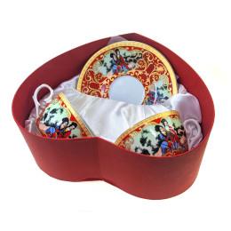 Сервиз фарфор сердце (2JBS108-1) 2 чашки +2 блюдца "Красный" (210 мл)