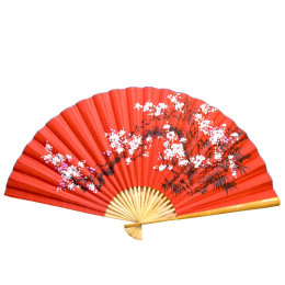 Настінний віяло "Сакура на червоному тлі" шовк (90 см)