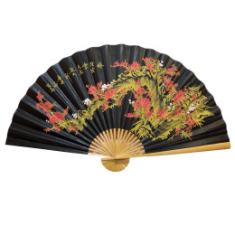 Настінний віяло "Сакура на чорному тлі" шовк (90 см)