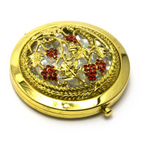 Зеркальце косметическое "Узор с камнями" золото (d-7 см) (в коробке + чехольчик)