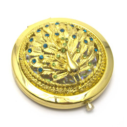 Зеркальце коcmетическое "Узор с камнями" золото (d-7 cm) (в коробке + чехольчик)