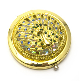Зеркальце коcmетическое "Узор с камнями" золото (d-7 cm) (в коробке + чехольчик)