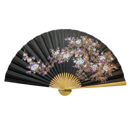 Настінний віяло "Сакура з бамбуком на чорному тлі" (90см)