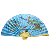 Wall fan "Dragons on a blue background" silk (90 cm)