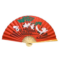 Wall fan "8 cranes on a red background" silk (90cm)