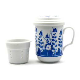 Tea cup with sieve (330 ml.)"Blue flowers" (h-13cm, d-7.5cm)