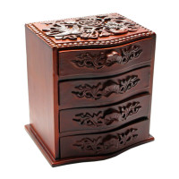 Carved jewelry box 4 compartments (19x17x13 cm) (Vietnam)