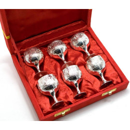 Silver-plated bronze glasses (e.g. 6 pcs / 30ml.) (H-5.5) (18.5x15.5x5.5 cm)