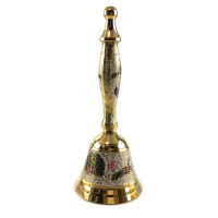 Bell with a handle with a bronze pattern "Peacocks on a white background" (18x7.6 cm)