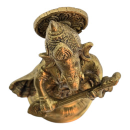 Ganesha with Veena (Bronze) (15x8.5x6.8 cm)