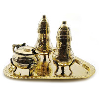 Salt shaker, pepper shaker, mustard pot, bronze (e.g. 3 pcs) (17.5x12.5x9 cm)
