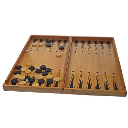 Backgammon + chess + bamboo checkers (49x49x2.5 cm)