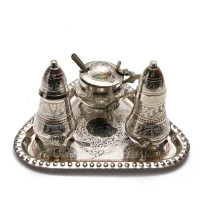 Salt shaker, pepper shaker, mustard pot bronze (eg 3 pcs) (17.5x12.5x9 cm).