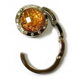 Сумкодержатель для женской сумочки "Кристалл золотой" с зеркальцем (d-4.5 см)