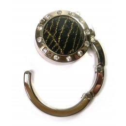Сумкодержатель для женской сумочки "Кристалл черно-золотой" с зеркальцем (d-4.5 см)