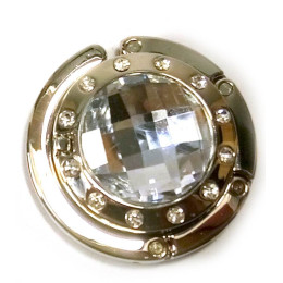 Сумкодержатель для женской сумочки "Кристалл белый" с зеркальцем (d-4.5 см)