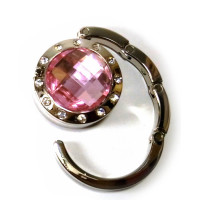 Bag holder for women's handbag "Crystal pink" with a mirror (d-4.5 cm)