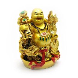 Hotei with dragon gold (17 cm)