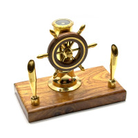 Письмовий набір з компасом та штурвалом дерево, бронза (17,5х14х10 см)