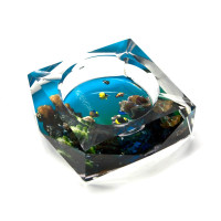 Пепельница стеклянная многогранная "Море" (9,5х9,5х4 см)