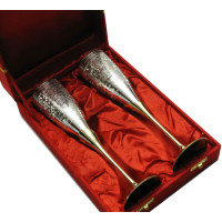 Бокалы бронзовые посеребренные  (н-р 2 шт/120 мл.)h-20.5 см(27х19,5х8 см)