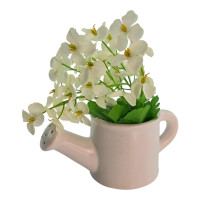 White flowers in a watering can (14.2x7.2x15 cm)