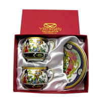 Сервиз фарфор (2SCS1005.5-26)2 чашки +2 блюдца"Гейша с шарфом"(110мл)(h-5,2см,d-5,3см,блюдце d-11см)