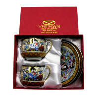Porcelain service (2SCS93) 2 cups +2 saucers "Geisha with a lute" (110 ml) (h-5.2cm, d-5.3cm, saucer d-11cm)