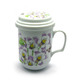 Tea cup with sieve (330ml)(BFC1479) "Flowers" (h-13cm, d-7.5cm)