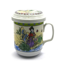 Tea cup with sieve (230ml.)(SFC23) "Fishing" (h-11cm, d-6.5cm)