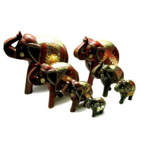 Elephants wooden with copper inserts (eg 7 pcs) (h-30;25;20;16;14;11;9 cm)