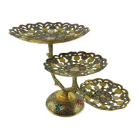 Bronze fruit bowl, 3 tier, carved blue (24x 38x22.5 cm)